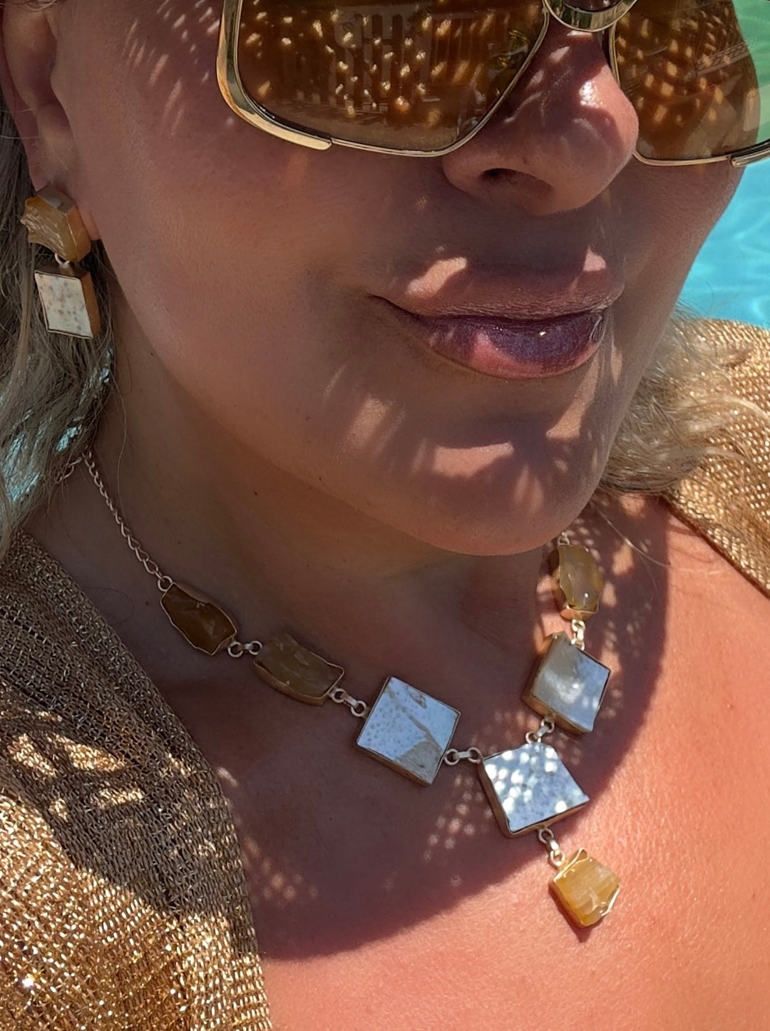 Ethnic Allure Citrine And Mother Of Pearl Necklace