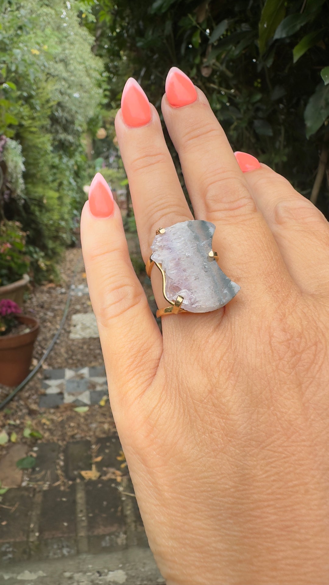 Amazonian Gold Brazilian Natural Crystal Expandable Rings