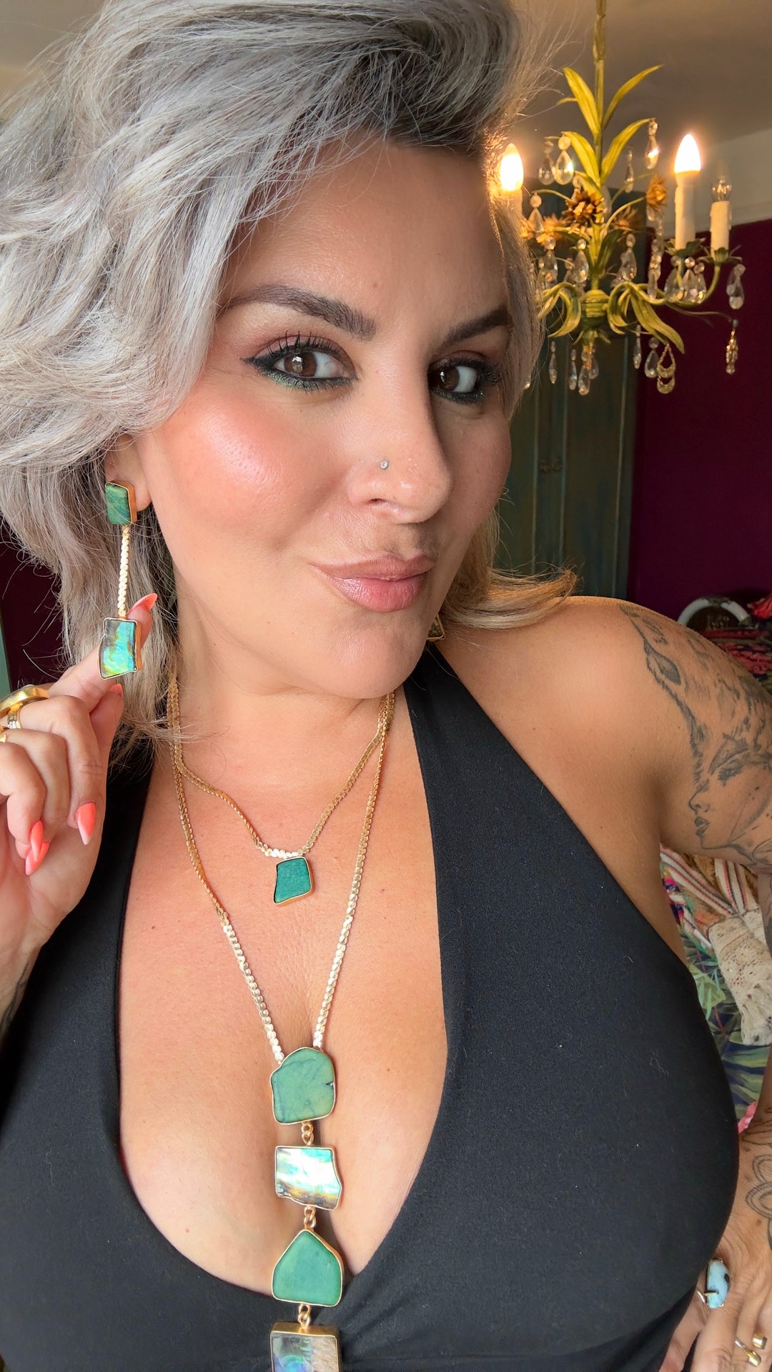 Athena’s Light Turquoise And Abalone Necklace Set