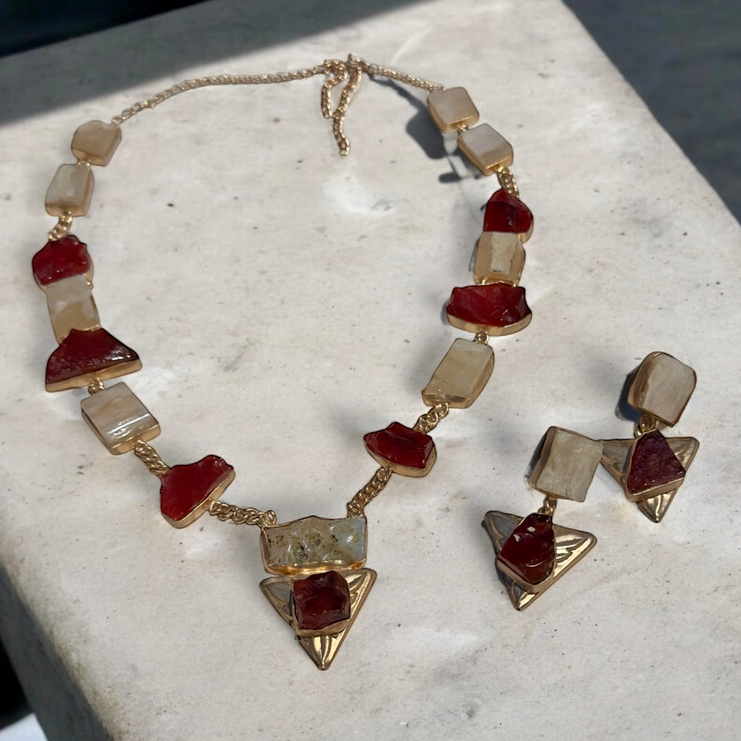 Pyramidia Carnelian and Pearl Necklace