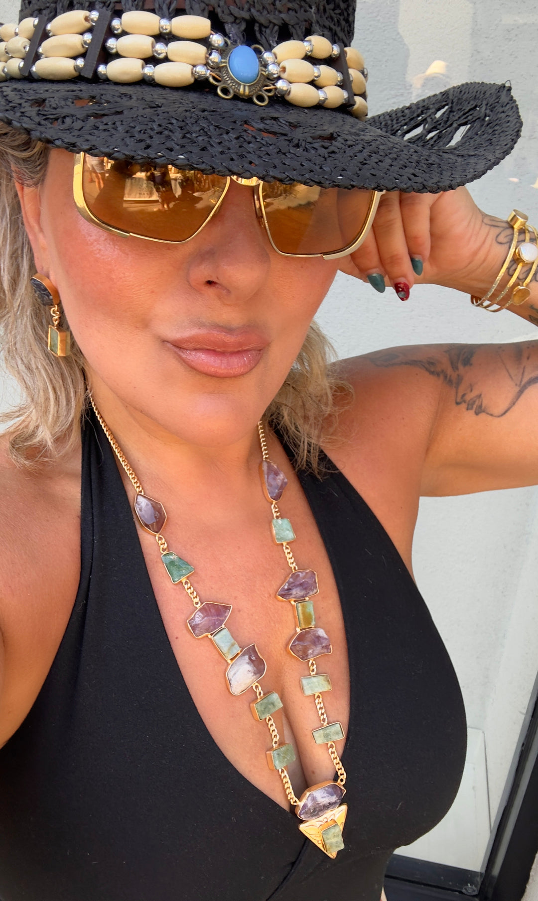 Pyramidia Amethyst And Jade Goddess Necklace
