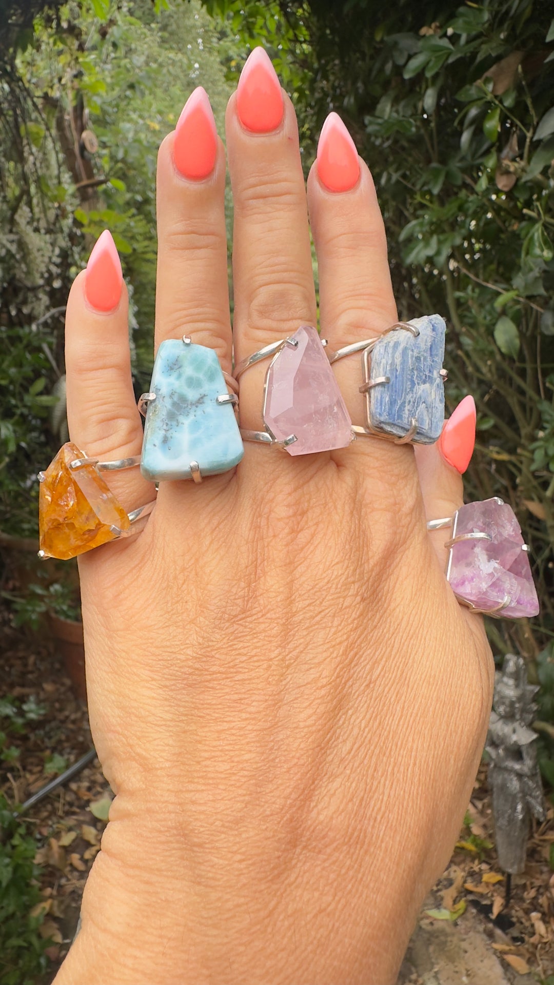 Amazonian Brazilian Silver Natural Crystal Rings