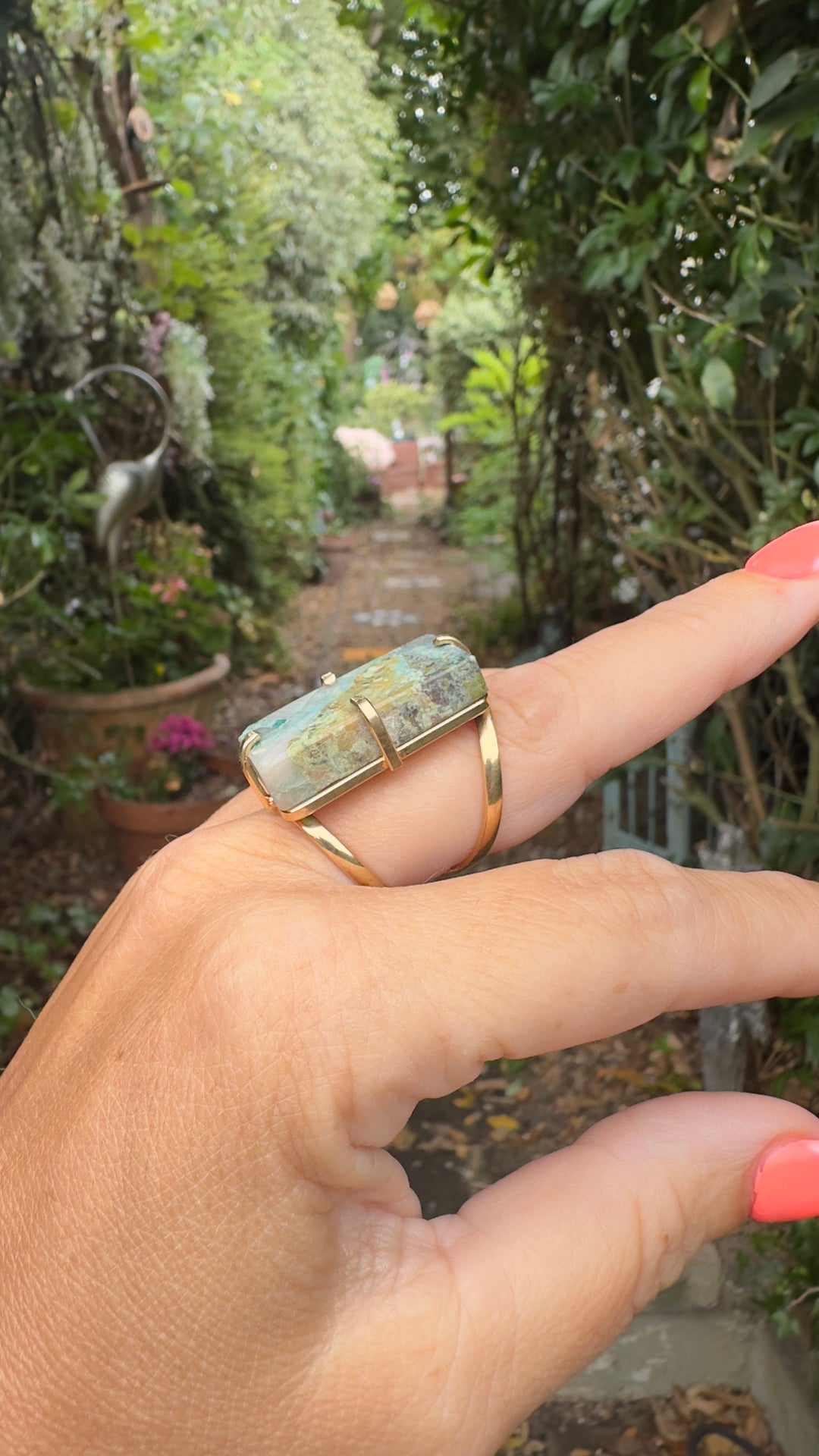 Amazonian Gold Brazilian Natural Crystal Expandable Rings