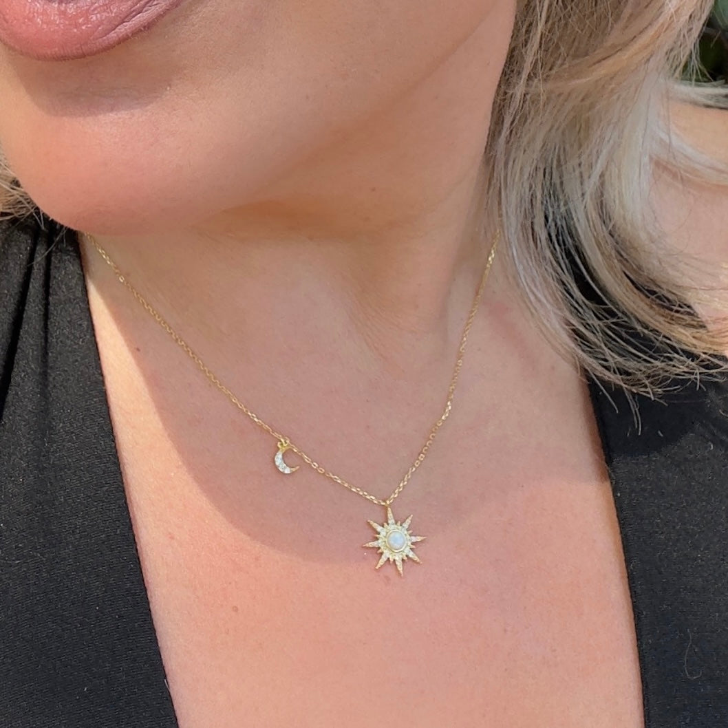 When The Sun Meets The Moon Opal Pendant Necklace
