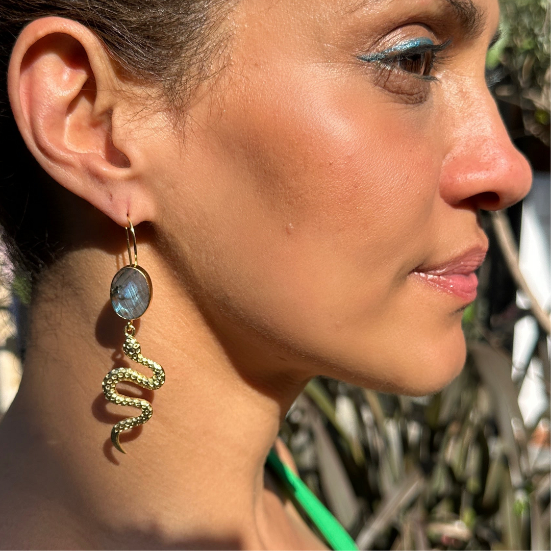 Labradorite Snake Earrings