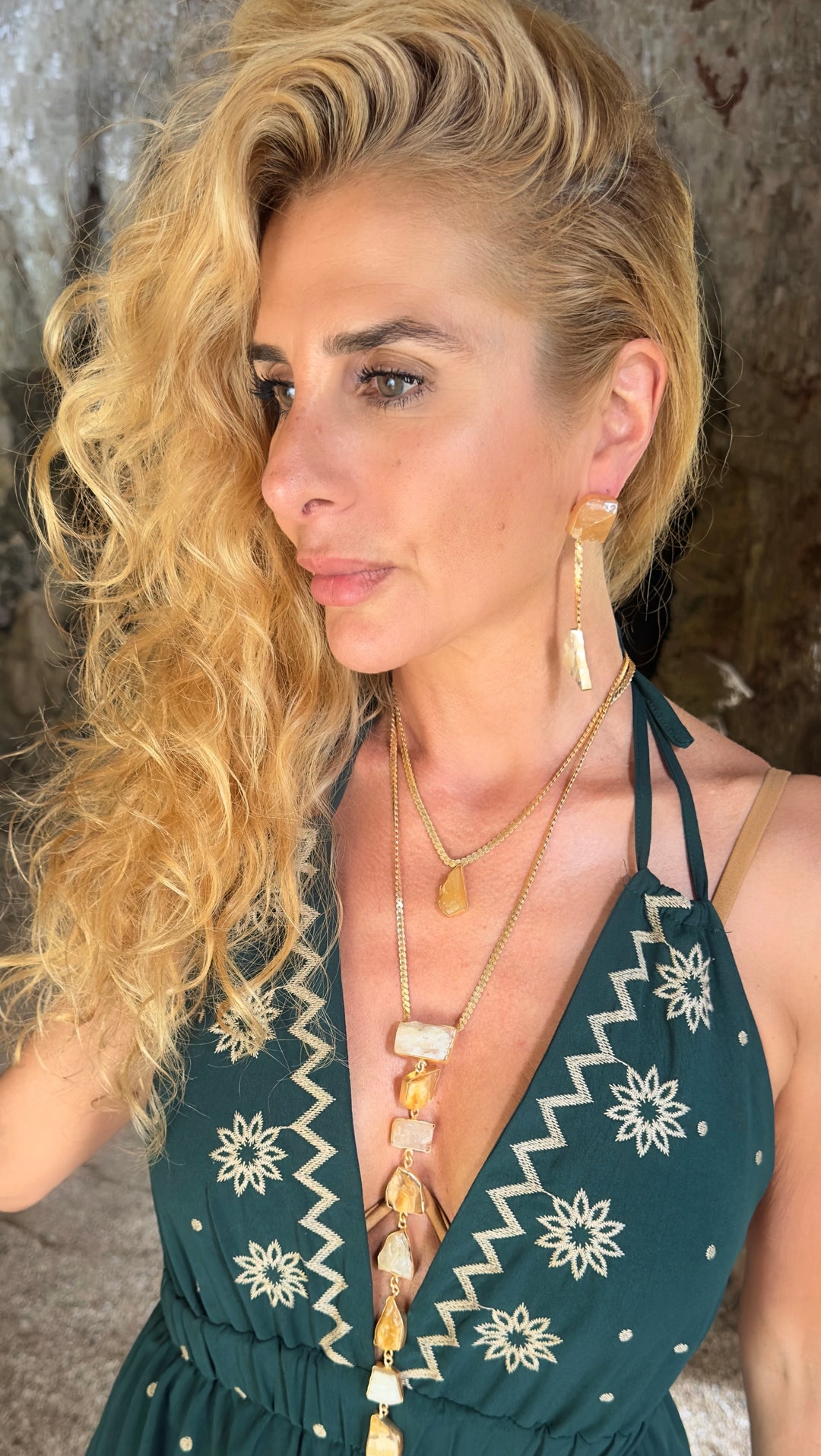 Athena’s Light Orange Calcite And Quartz Necklace