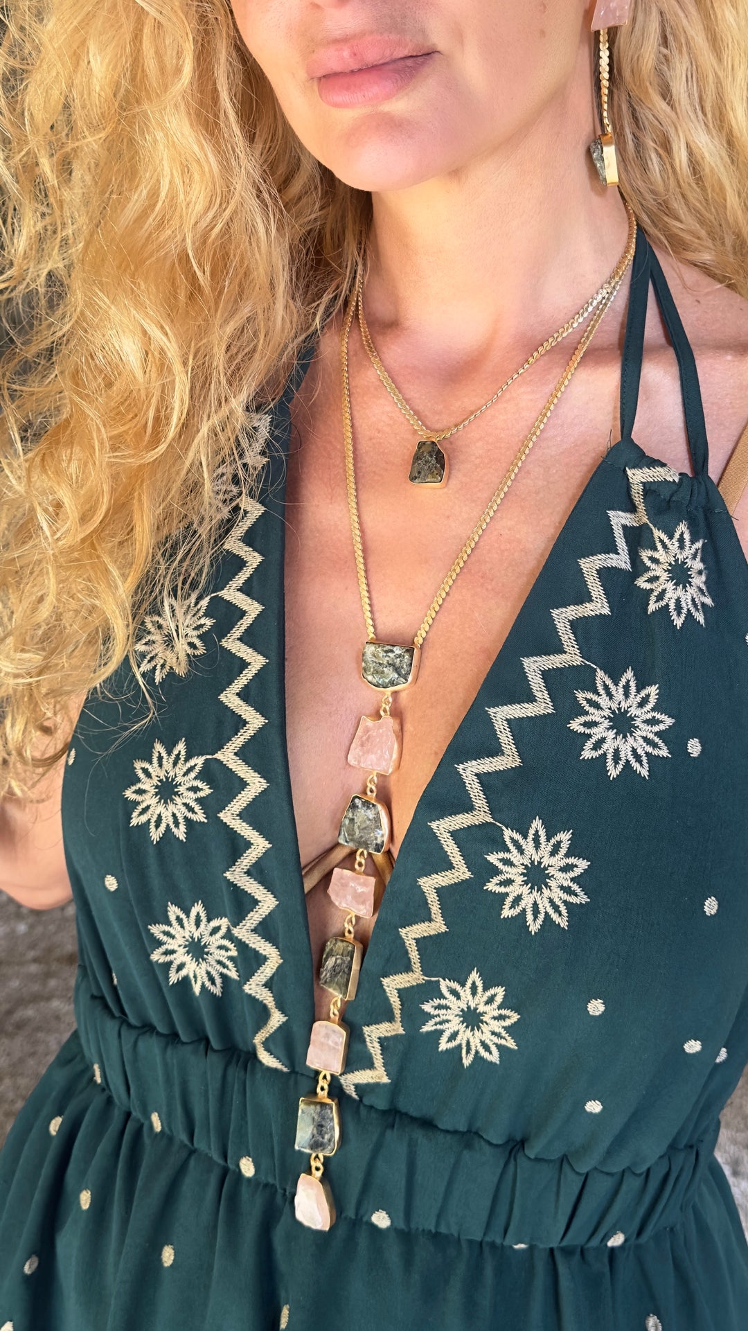 Athena’s light Rose Quartz And Green Quartz Necklace
