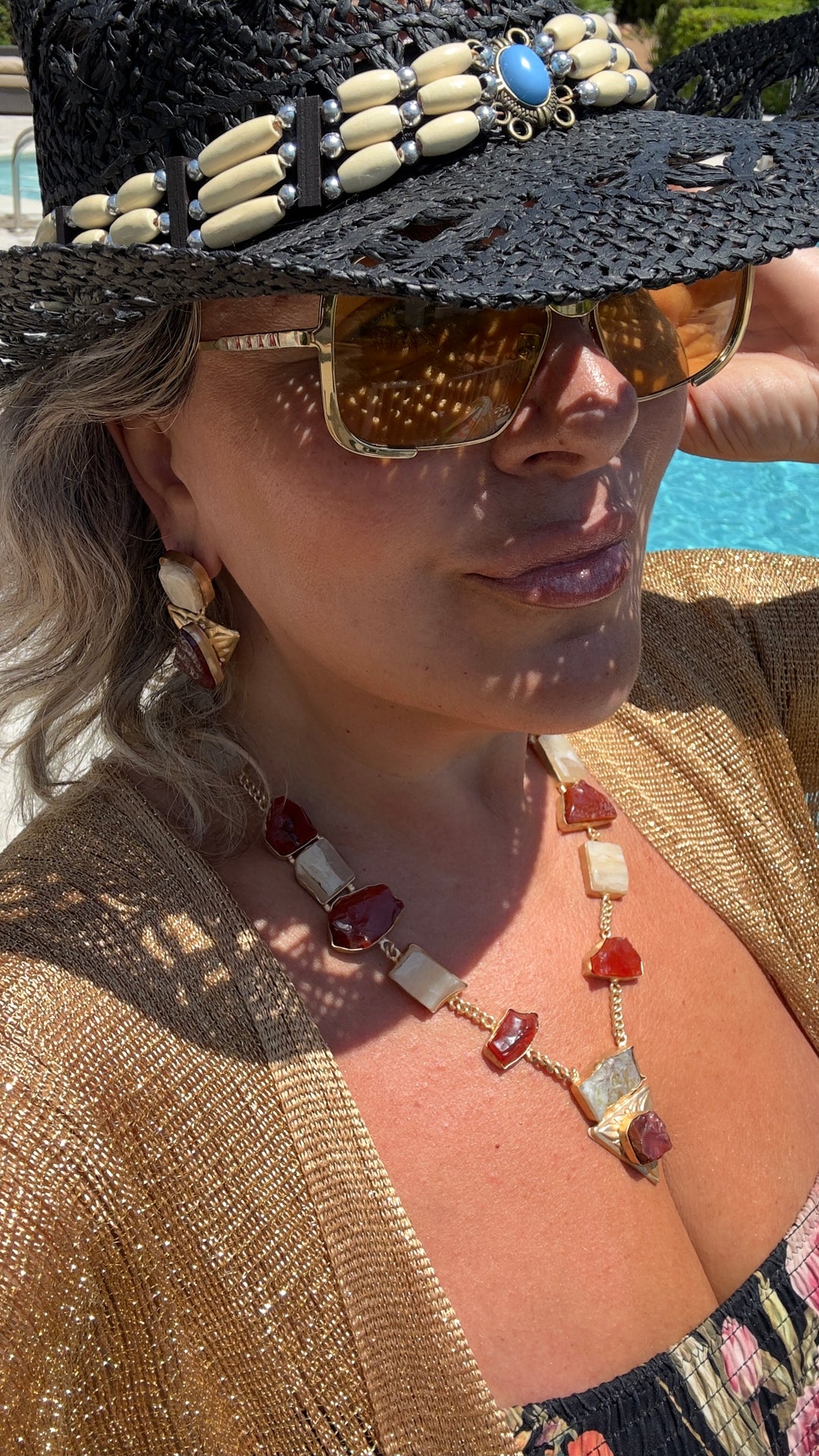 Pyramidia Carnelian and Pearl Necklace