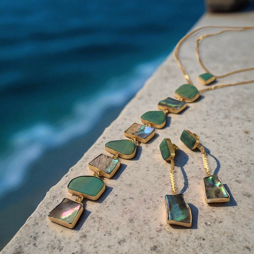 Athena’s Light Turquoise And Abalone Necklace Set