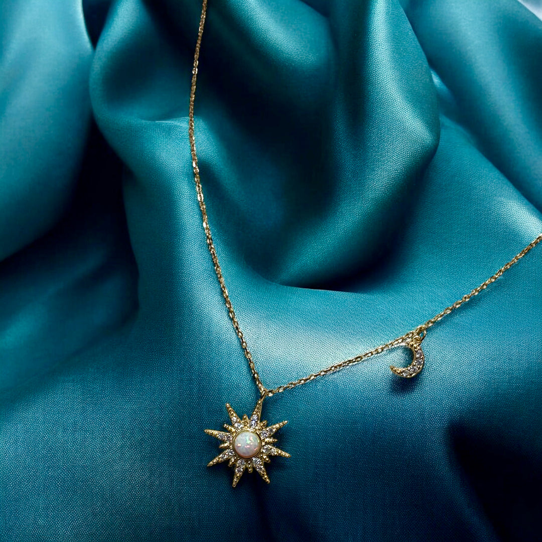 When The Sun Meets The Moon Opal Pendant Necklace
