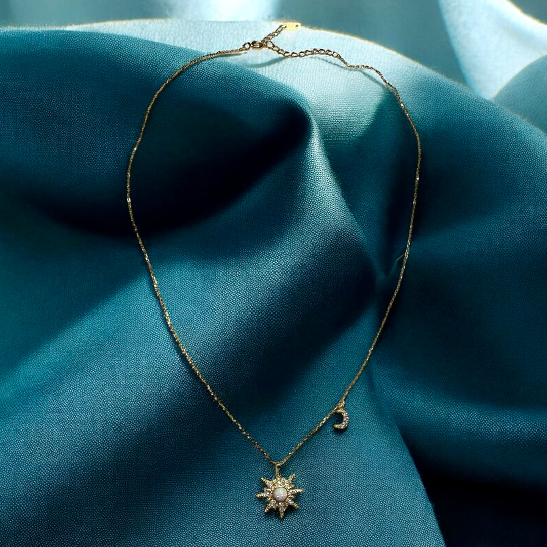 When The Sun Meets The Moon Opal Pendant Necklace