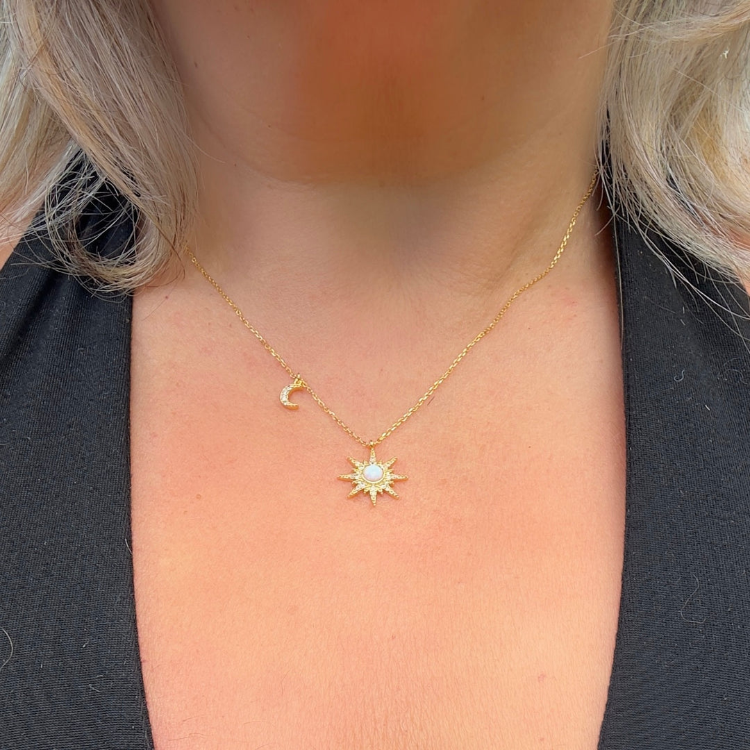 When The Sun Meets The Moon Opal Pendant Necklace