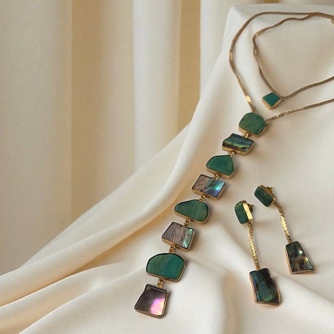 Athena’s Light Turquoise And Abalone Necklace Set