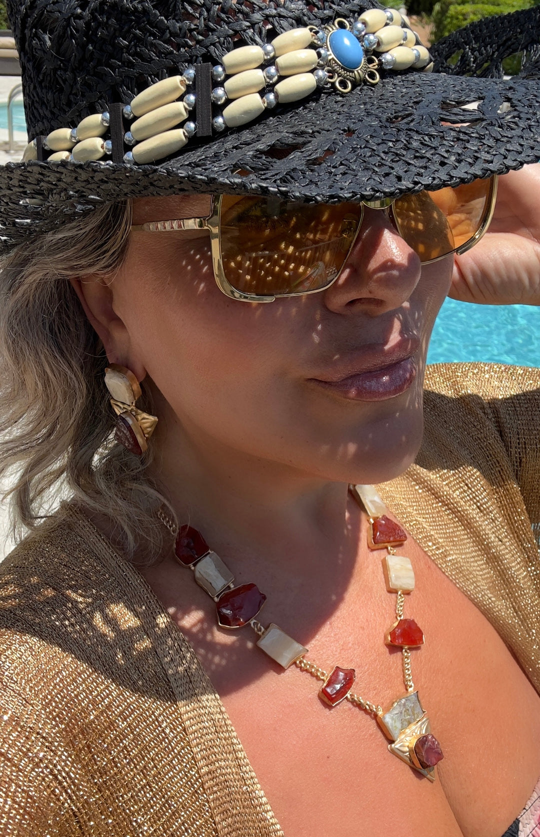 Pyramidia Carnelian and Pearl Necklace