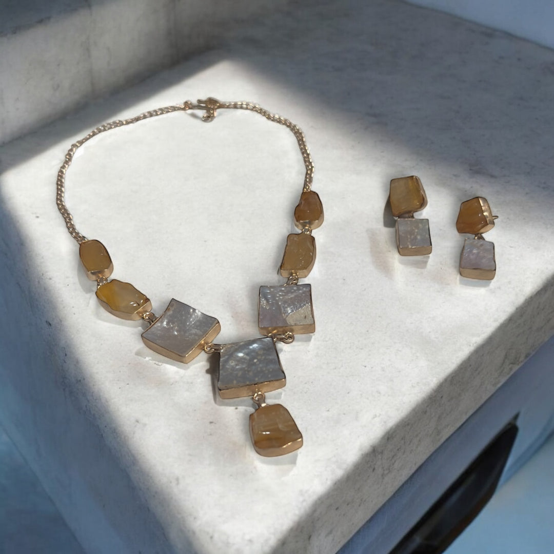 Ethnic Allure Citrine And Mother Of Pearl Necklace
