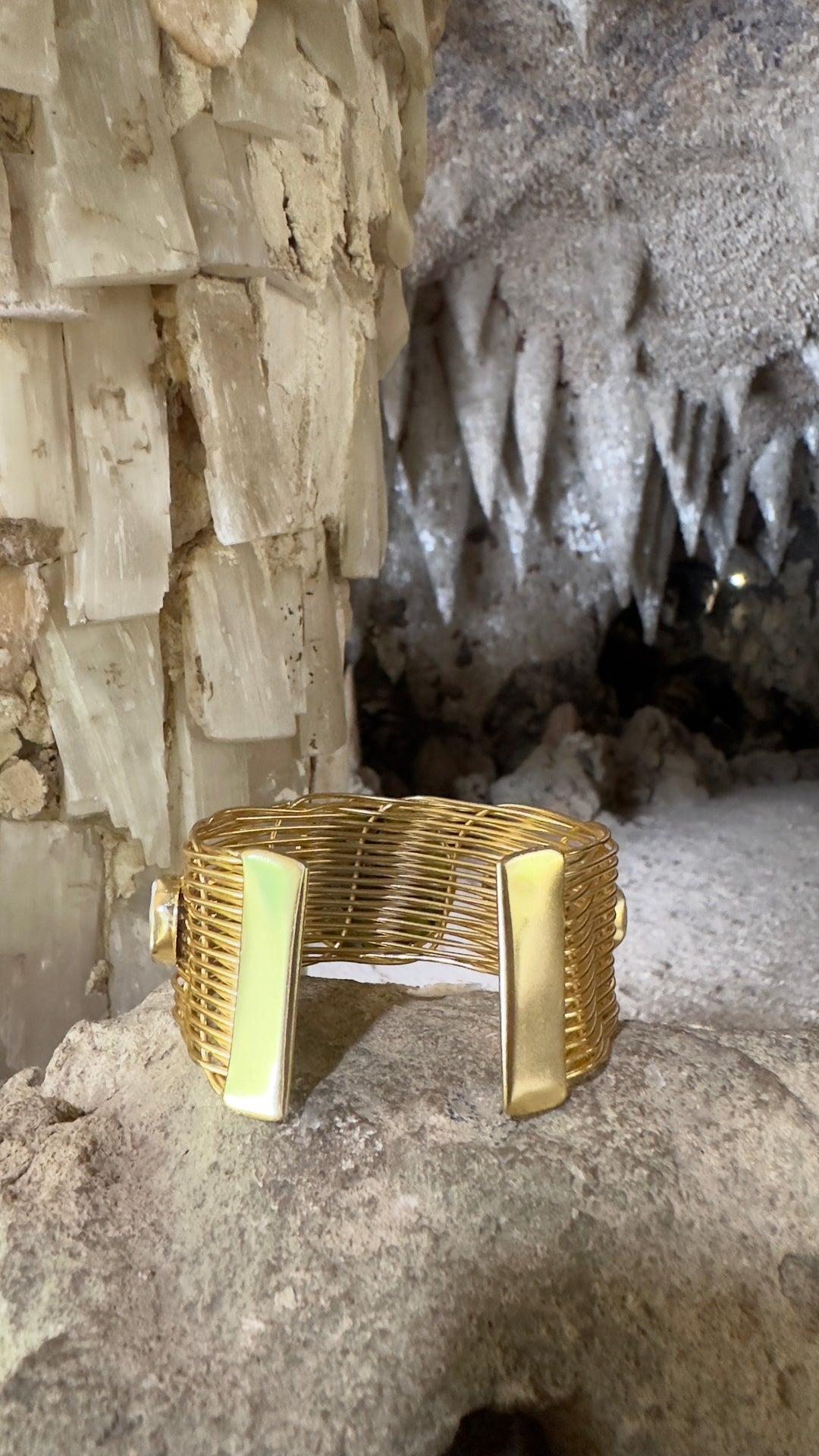 Gaia’s Embrace Peridot Mojave And Pearl Gold Bangle