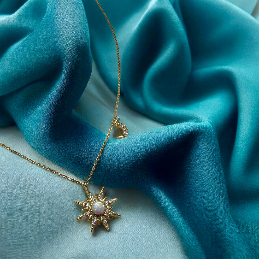 When The Sun Meets The Moon Opal Pendant Necklace