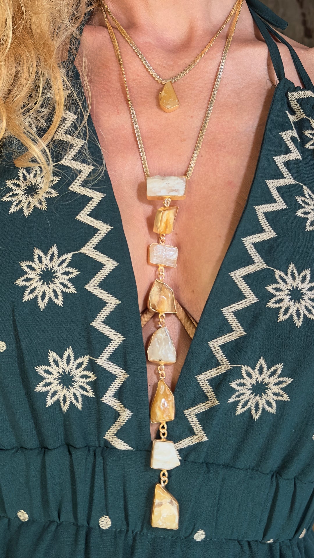 Athena’s Light Orange Calcite And Quartz Necklace