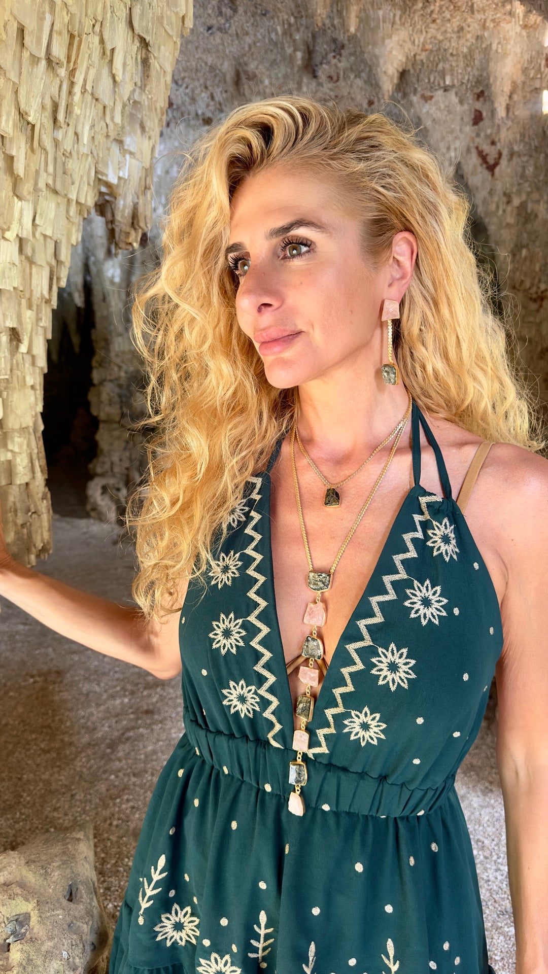 Athena’s light Rose Quartz And Green Quartz Necklace