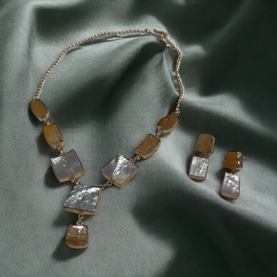 Ethnic Allure Citrine And Mother Of Pearl Necklace