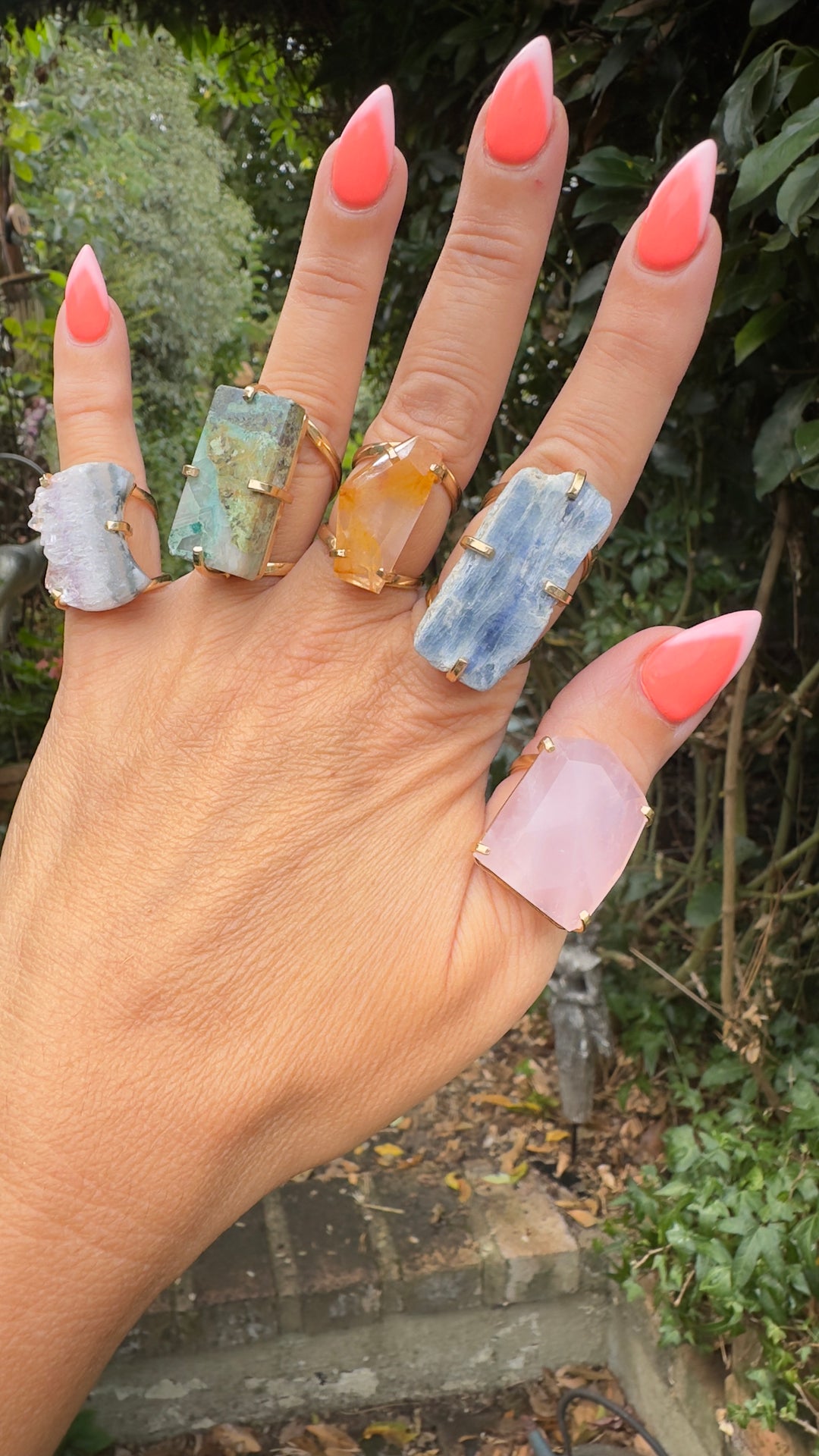 Amazonian Gold Brazilian Natural Crystal Expandable Rings