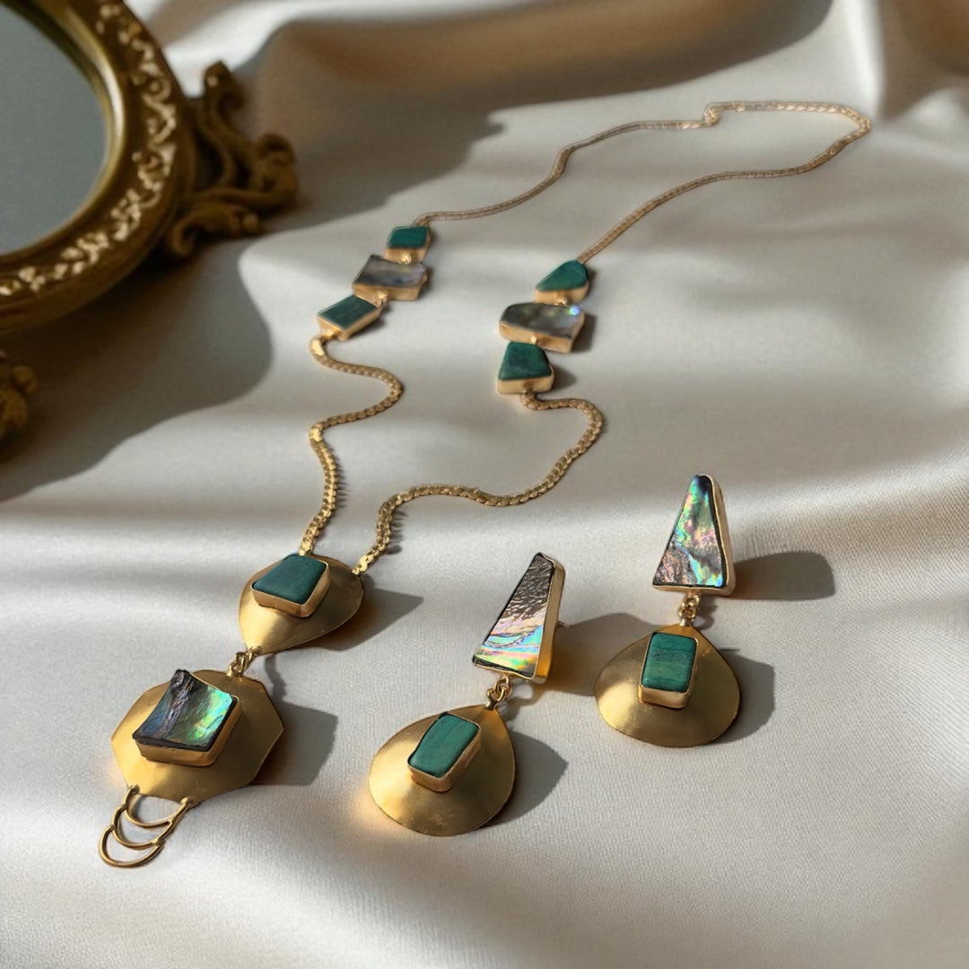 Thearys Turquoise And Abalone Necklace Set