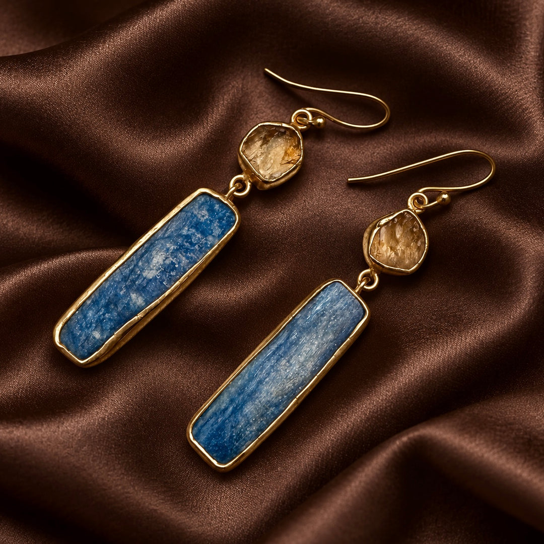 Ethnic Allure Citrine & Kyanite Silver and Gold plated  Earrings