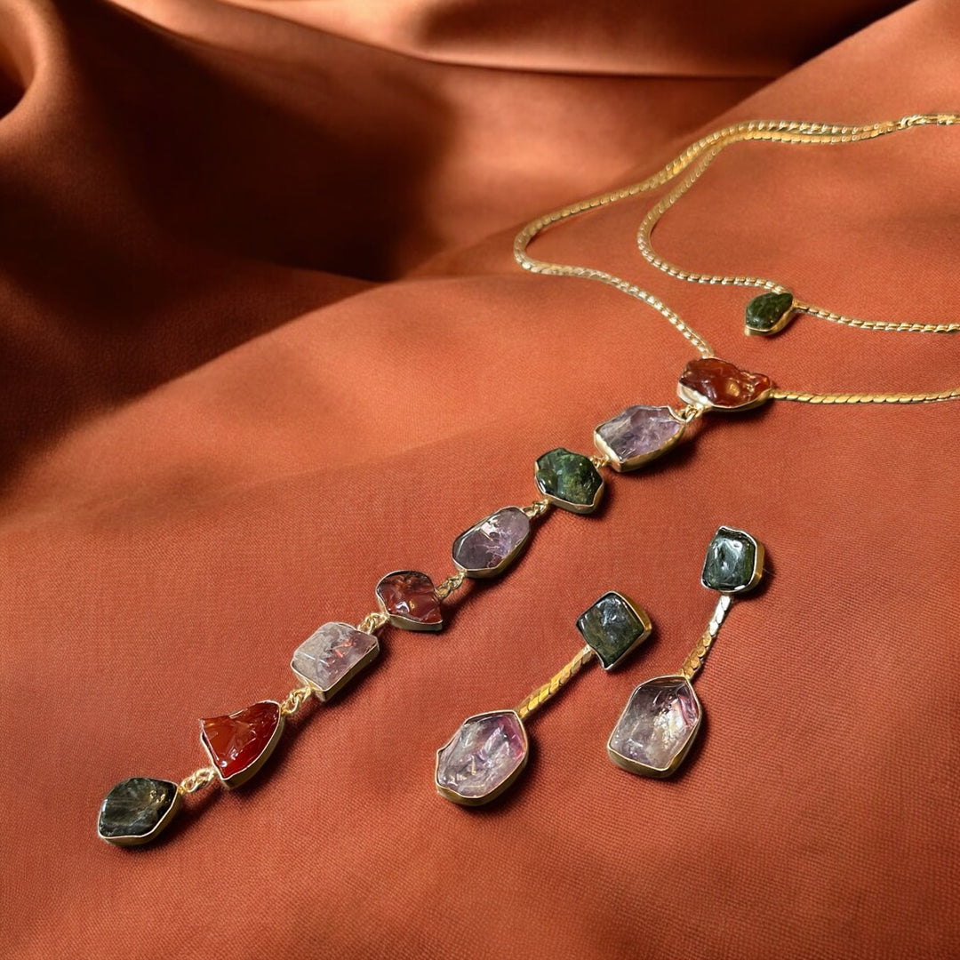 Athena’s Light Amethyst, Carnelian And Emerald Necklace
