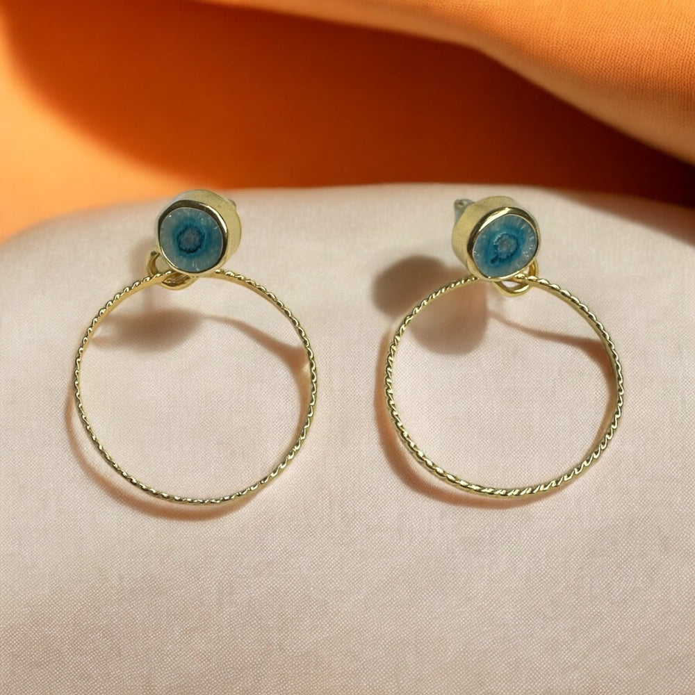  Blue Agate Hoop Earrings