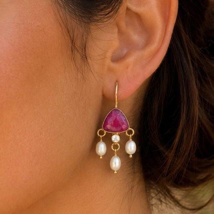 Celeste Gemstone & Pearl Drop Earrings