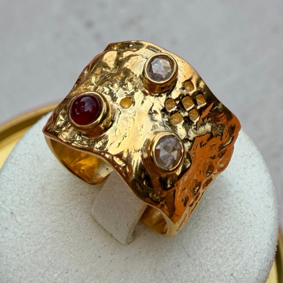 The Byzantine Relic Garnet Cabochon & Topaz Ring