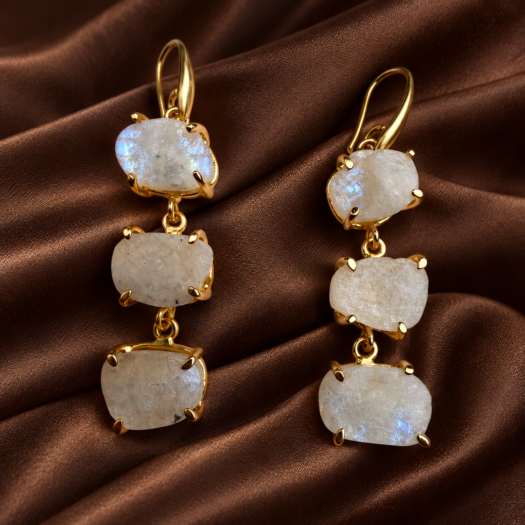 Three Tier Raw Crystal Drop Earrings
Moonstone
