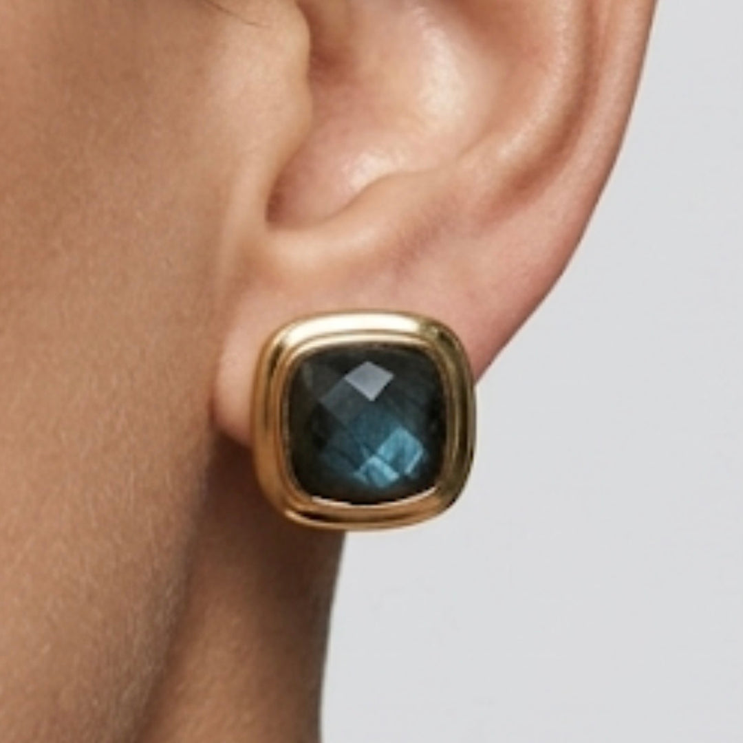 Aurora Glow Labradorite Square Stud Earrings
