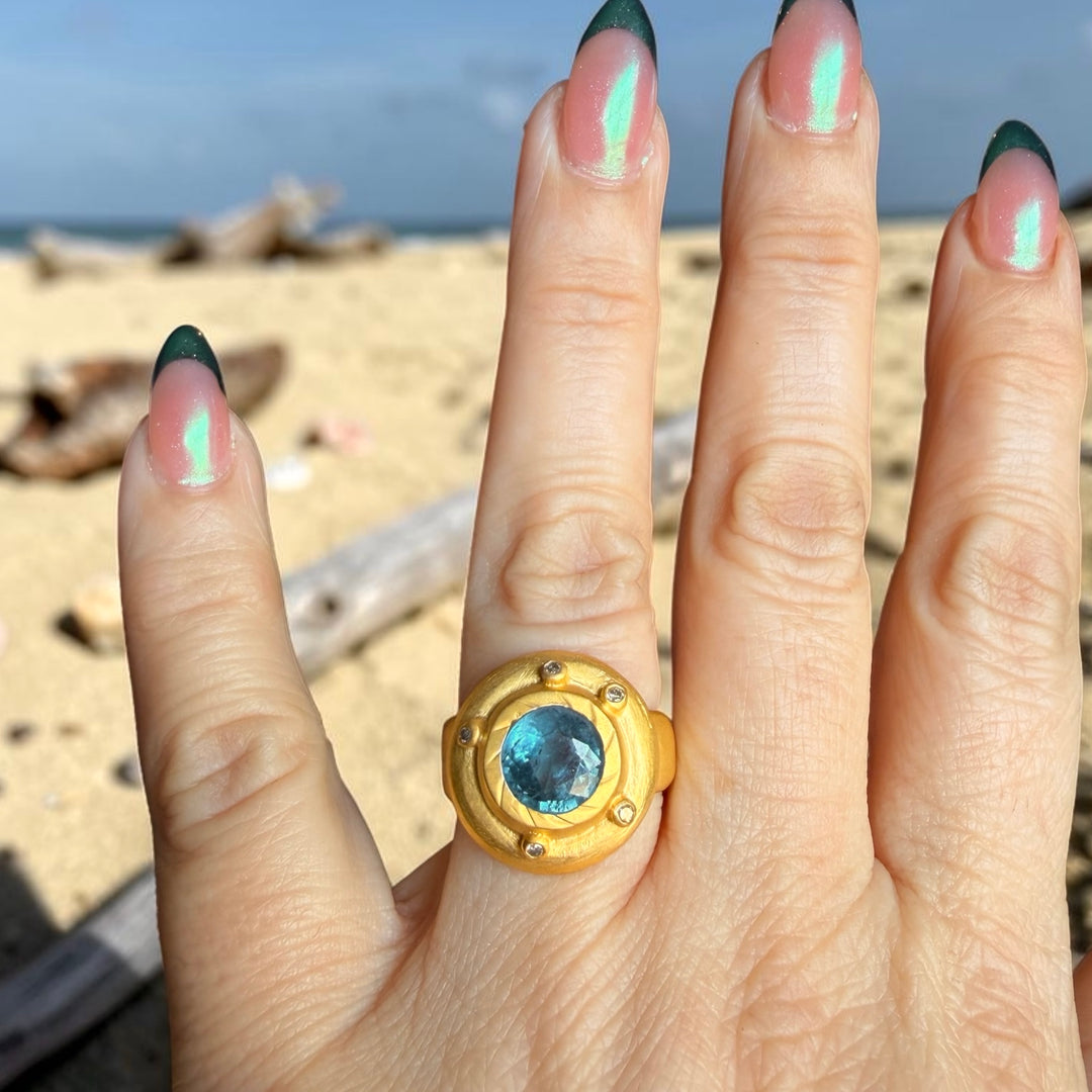 One-of-a-Kind Kyanite & Diamond Statement Ring – 18K Gold Plated Sterling Silver
