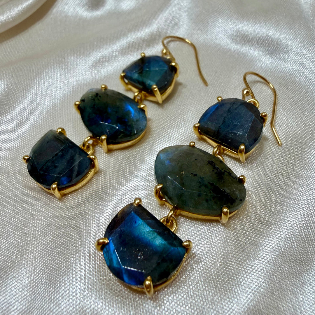 Mystical Labradorite Three-Tierd Earrings