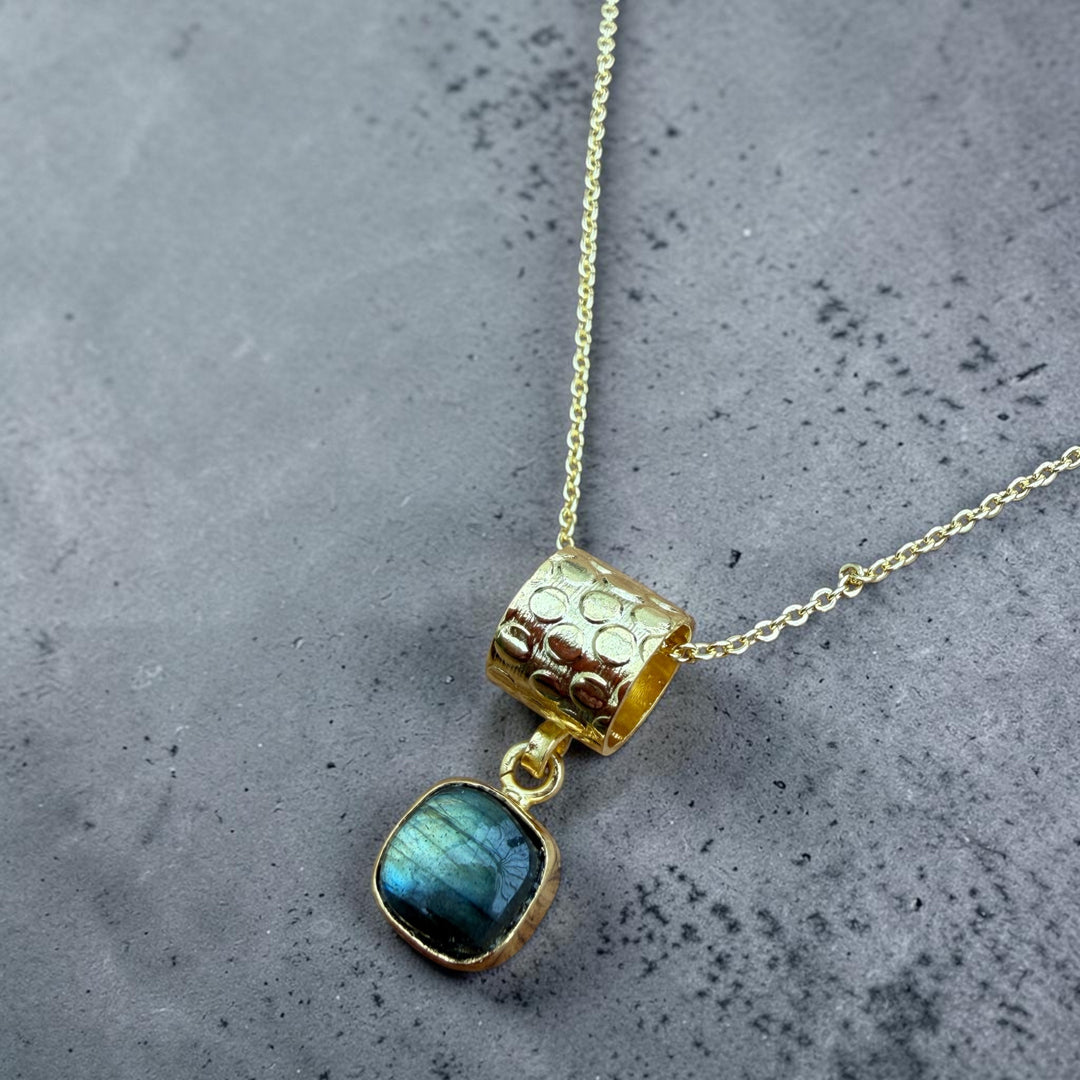 Labradorite Whisper Natural Labradorite Pendant Necklace – 18K Gold Plated