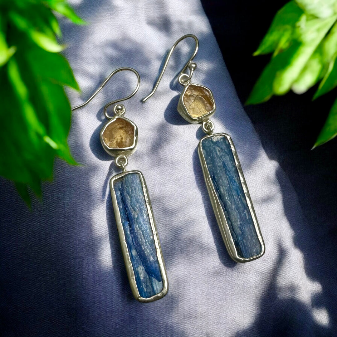 Ethnic Allure citrine & Kyanite Gold and Silver  Earrings