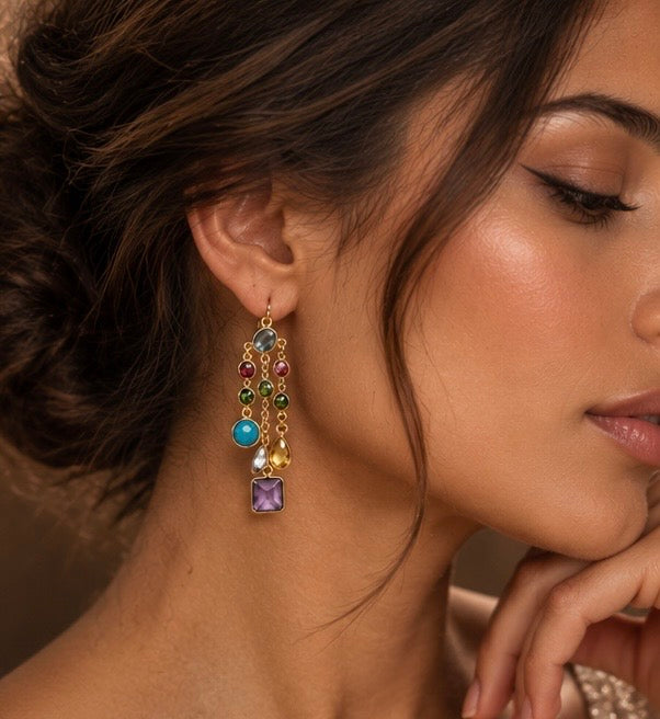 Zarif Cascading Mixed Gemstone Earrings