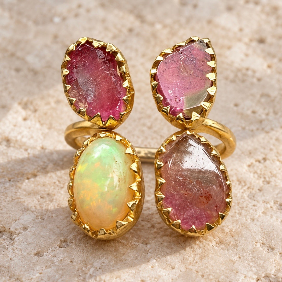 Firelight Butterfly Ring | Fire Opal & Watermelon Tourmaline