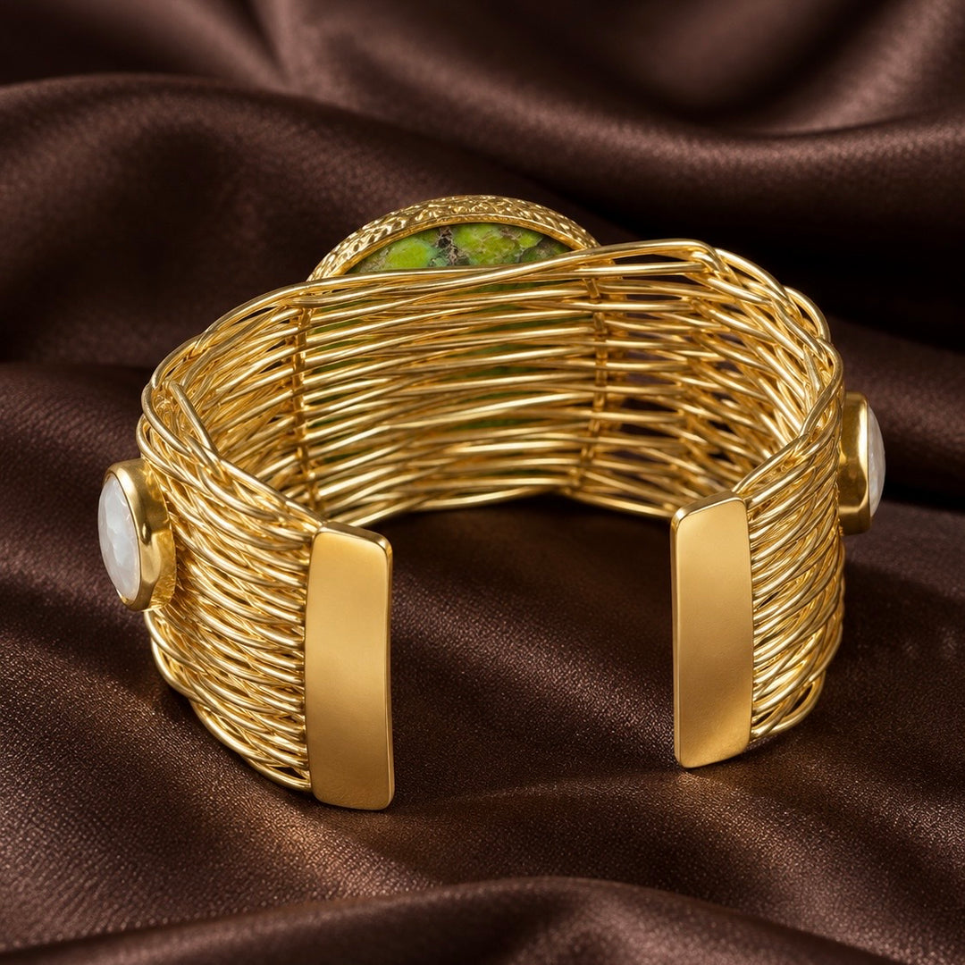 Gaia’s Embrace Peridot Mojave And Pearl Gold Bangle