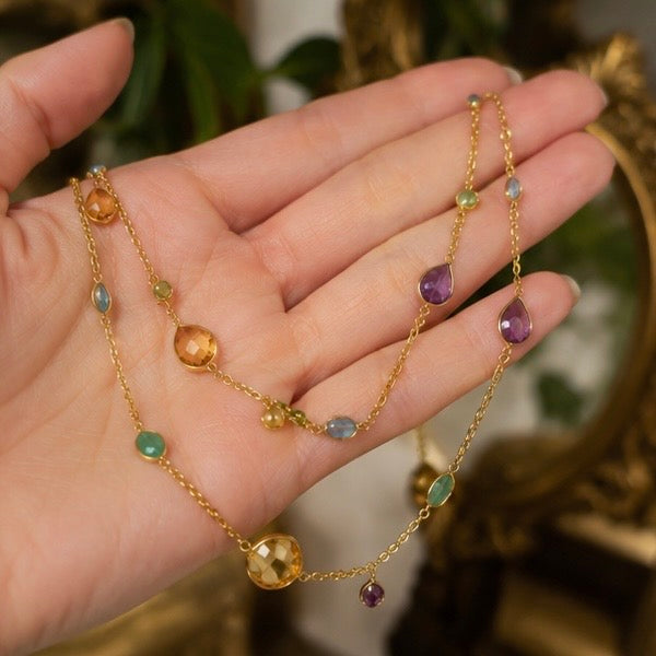 Zarif Golden Aura – Citrine, Amethyst & Mixed Tourmaline Layered Necklace
