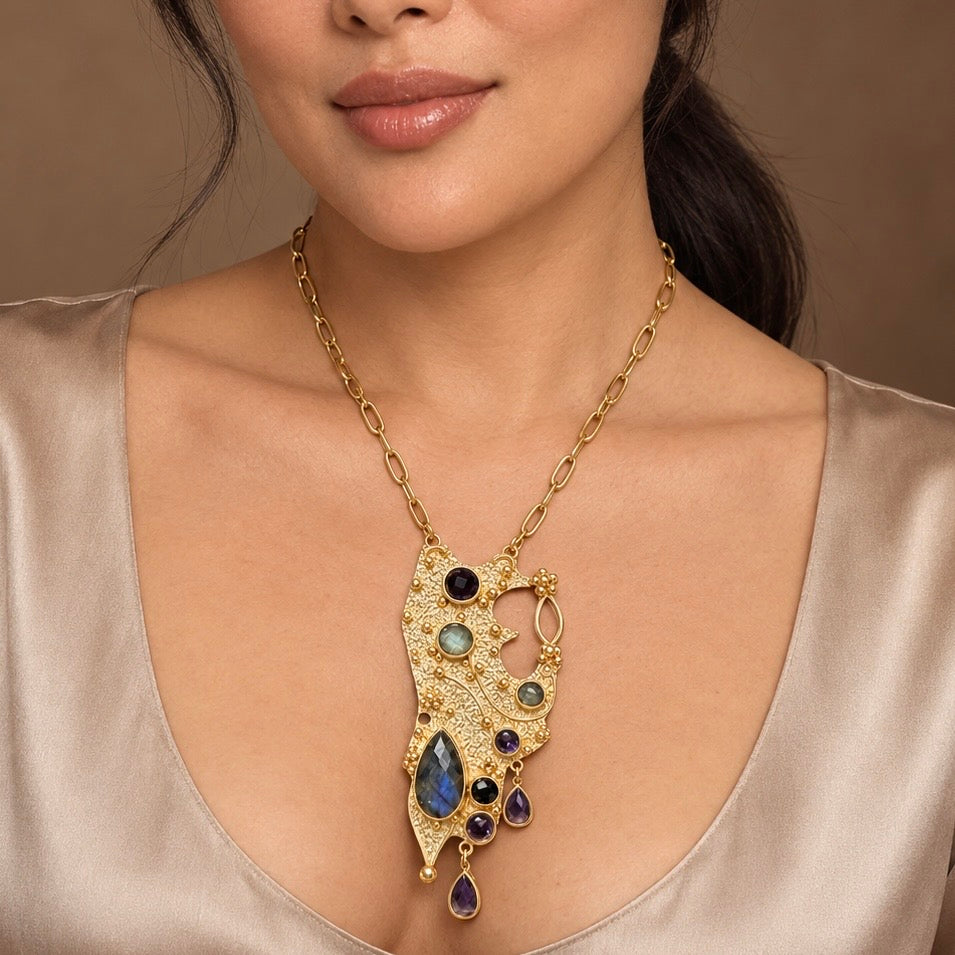 The Byzantine Empress Labradorite And Amethyst Necklace