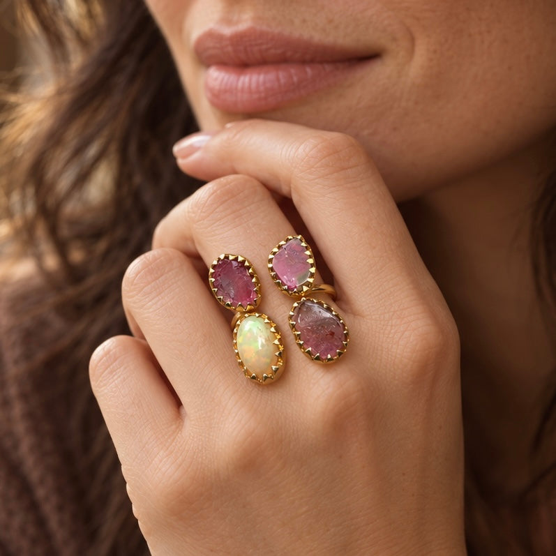 Firelight Butterfly Ring | Fire Opal & Watermelon Tourmaline