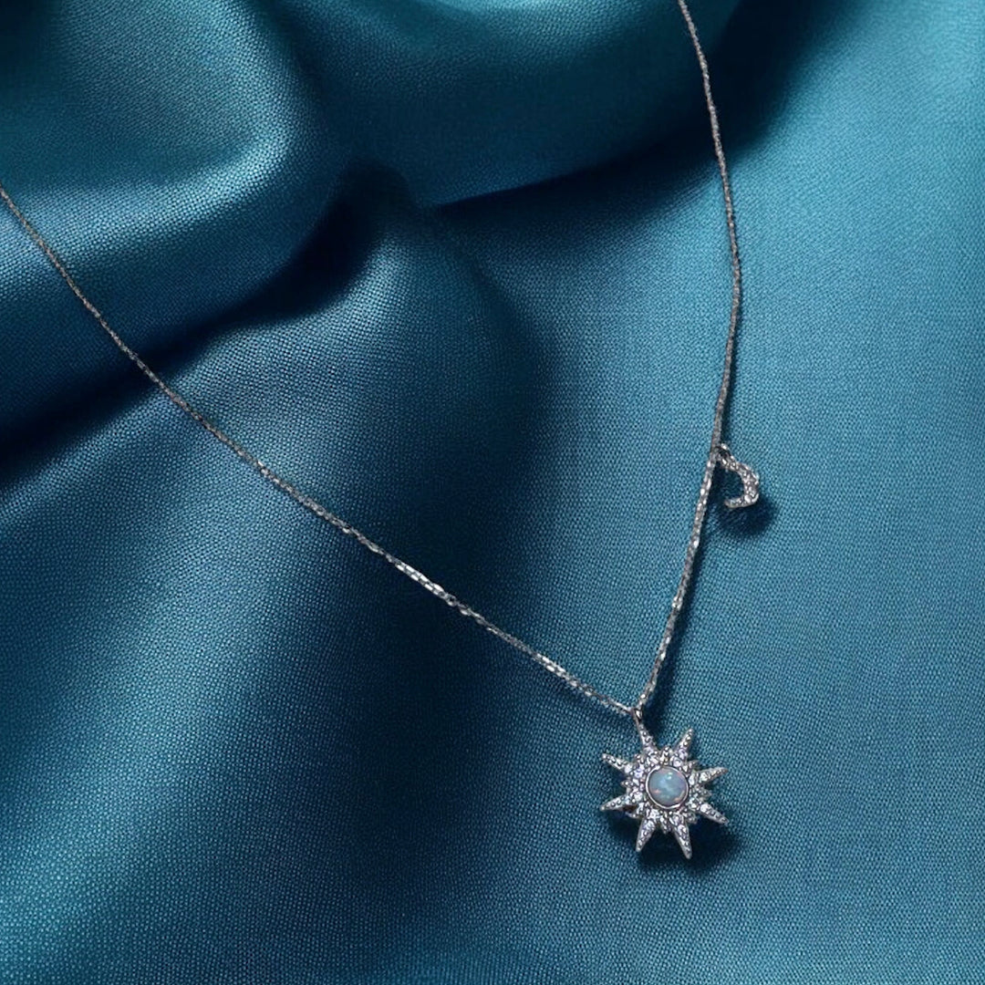 When The Sun Meets The Moon Opal Silver Pendant Necklace