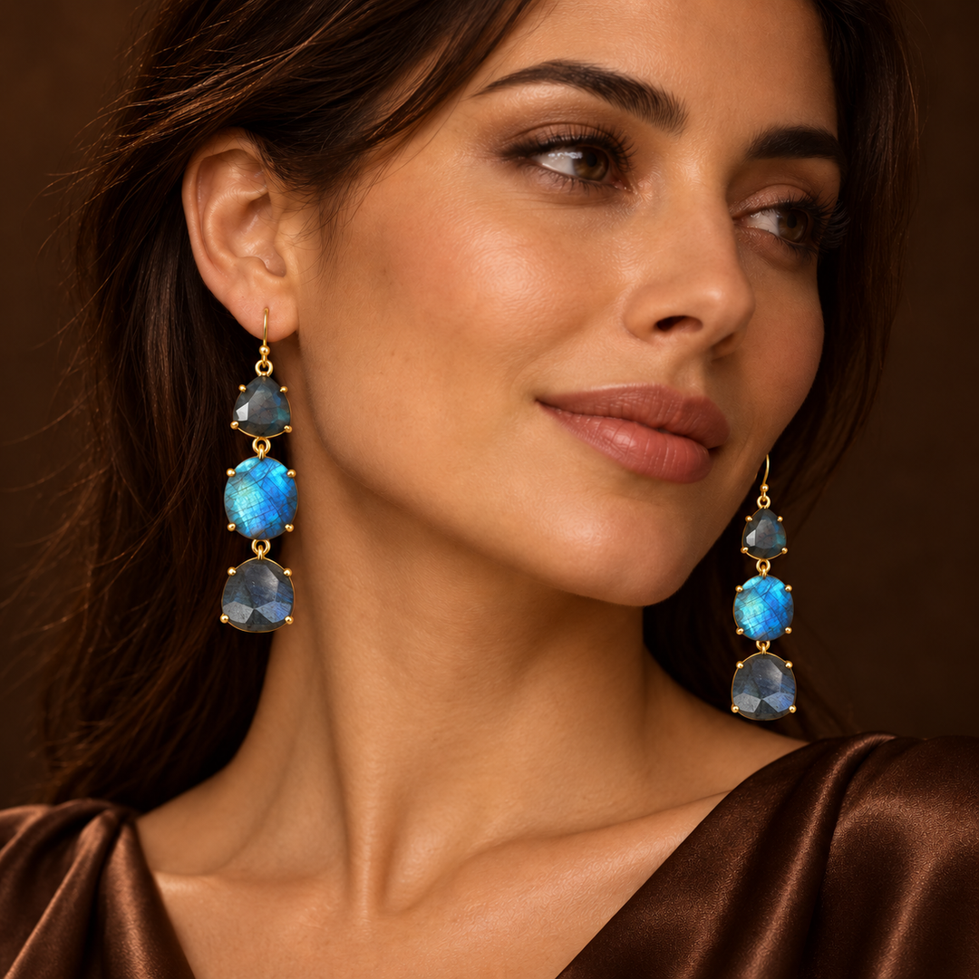 Mystical Labradorite Three-Tier Earrings