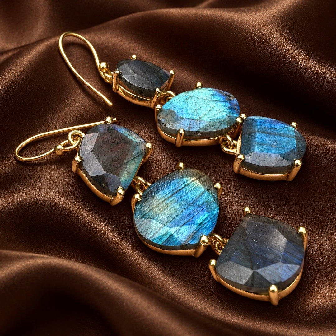 Mystical Labradorite Three-Tier Earrings