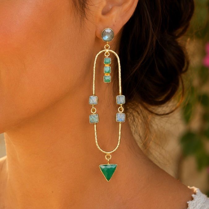 Aurelia Arch Labradorite And Emerald Earrings