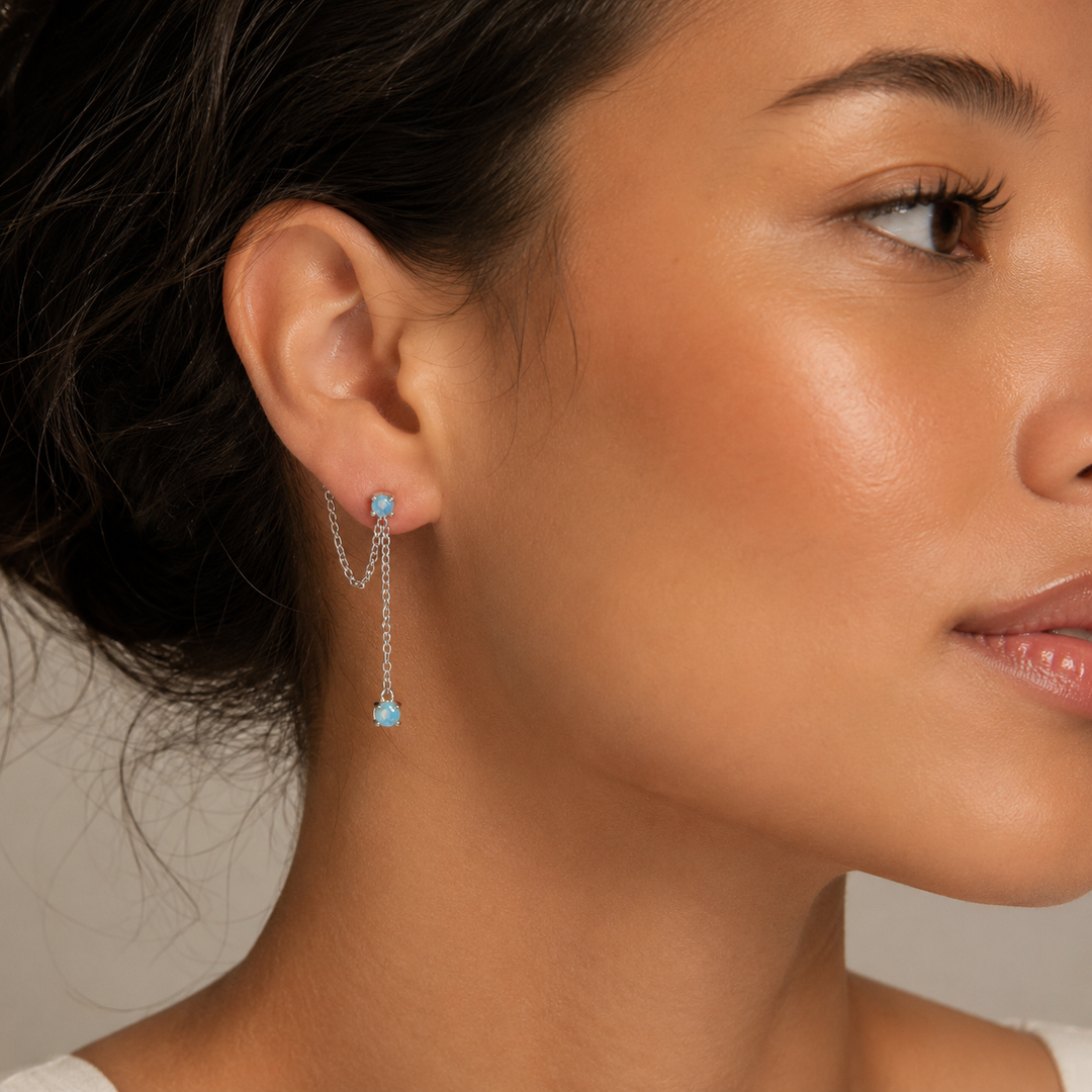 Blue Opal Celestial Thread Earrings