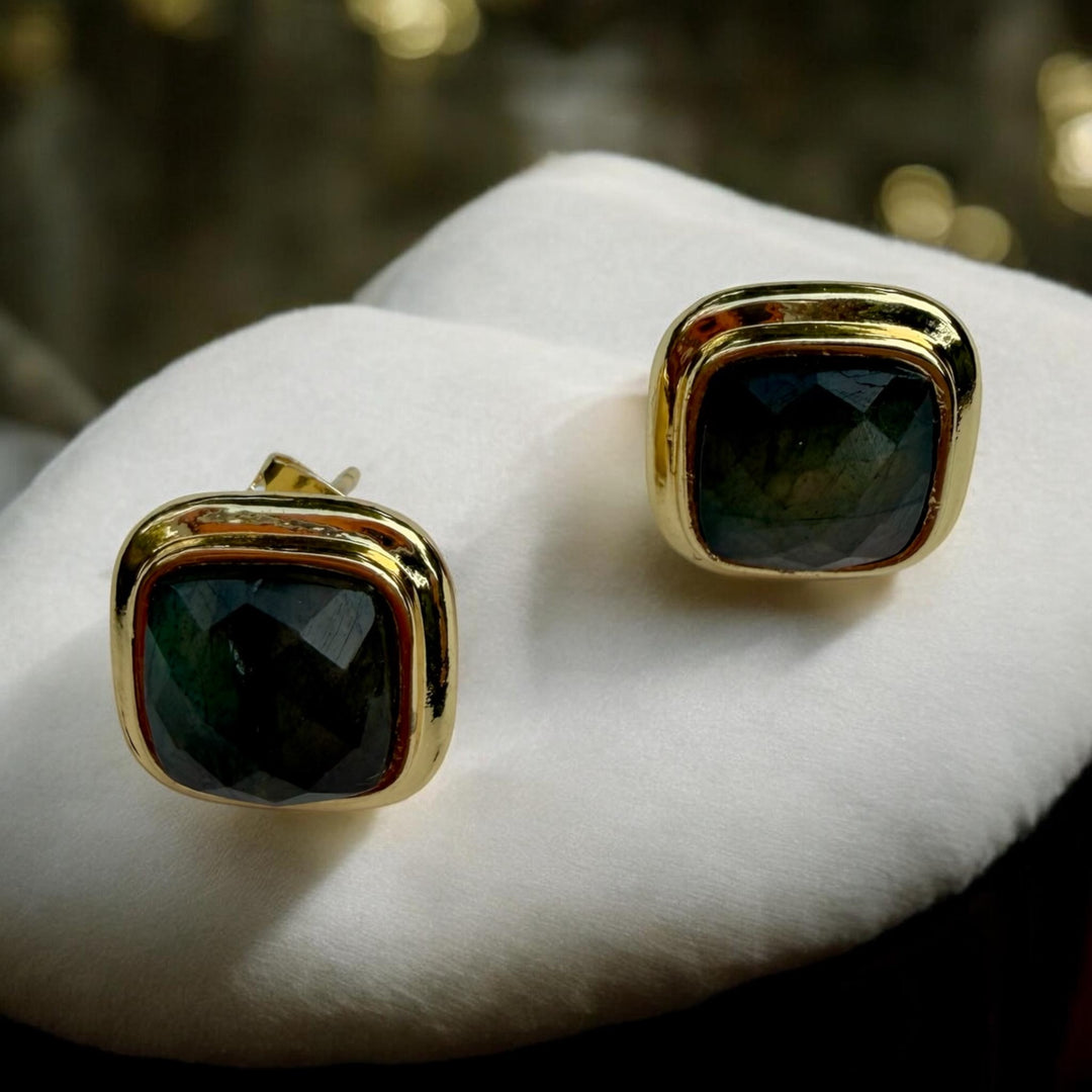Aurora Glow Labradorite Square Stud Earrings