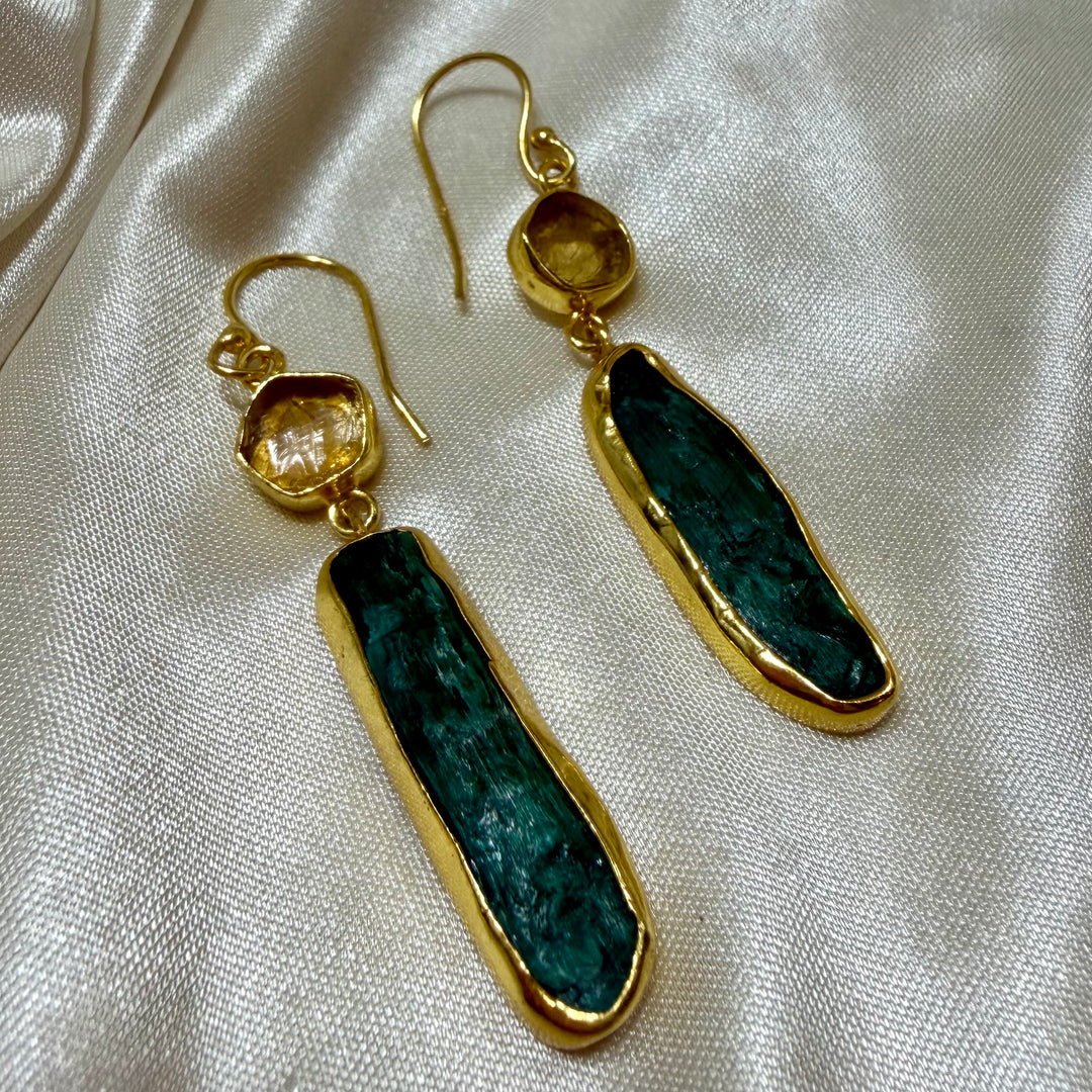 Ethnic Allure Citrine & Emerald Gold Earrings